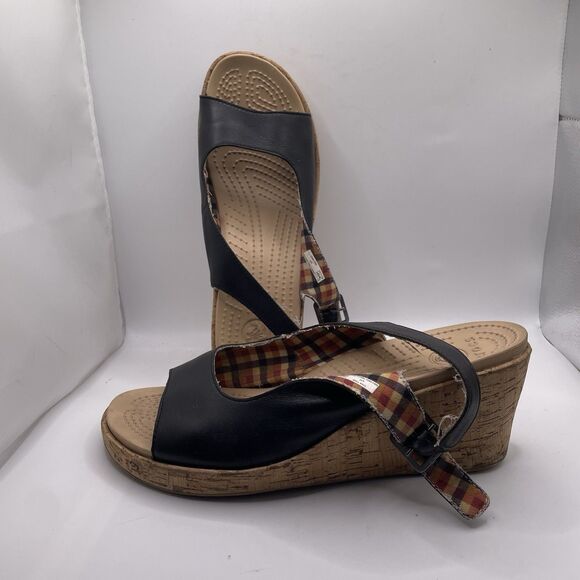Crocs A-Leigh Wedge Cork Sandal Women's Size 10 Preppy Heel Summer Business - Picture 3 of 8